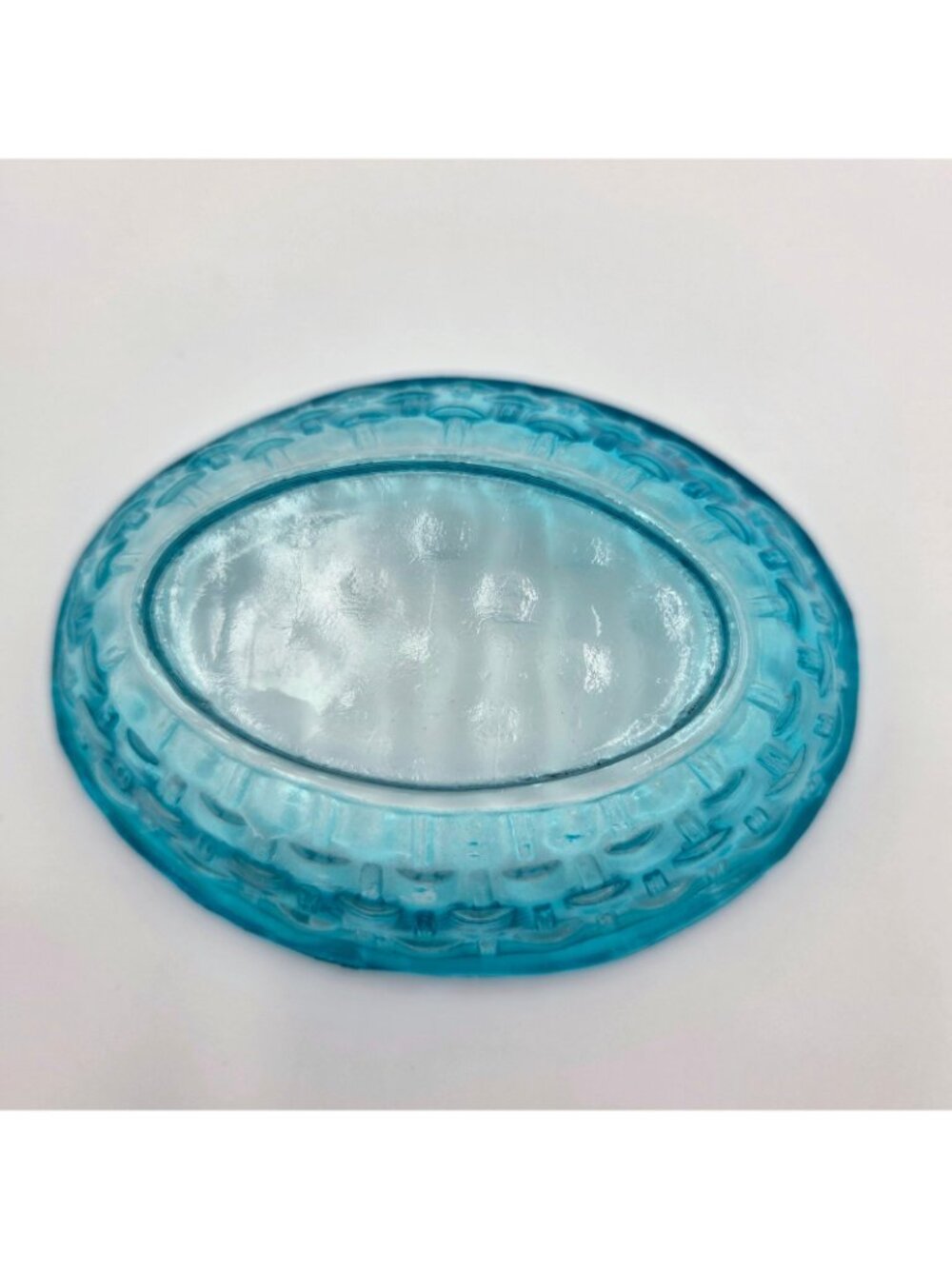 Vintage Blue Glass Bunny Rabbit Basket Weave Nest Covered Candy Dish Easter Read - Picture 11 of 15